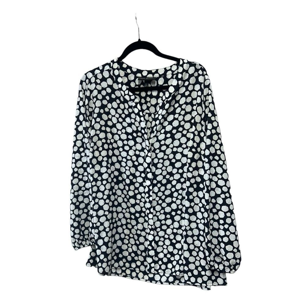 Lane Bryant Womens Top Size 18 2X Black White Belt Long Sleeve Shirt Blouse